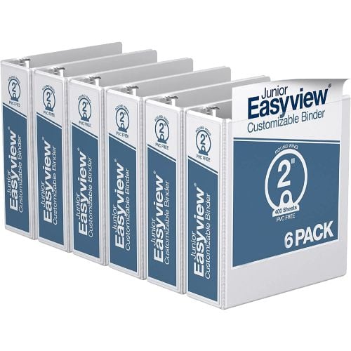 Easyview 2" White Half Size Round Ring View Binders - 6pk