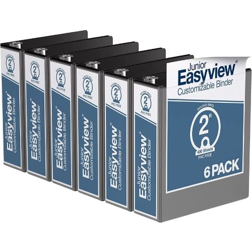 Easyview 2" Black Half Size Round Ring View Binders - 6pk