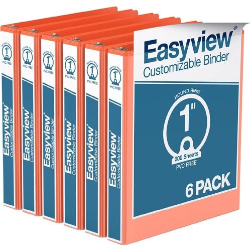 Easyview 1" Orange Premium Round Ring View Binder - 6pk