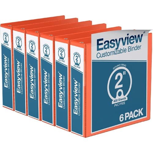 Easyview 2" Orange Premium Customizable Round Ring View Binder - 6pk
