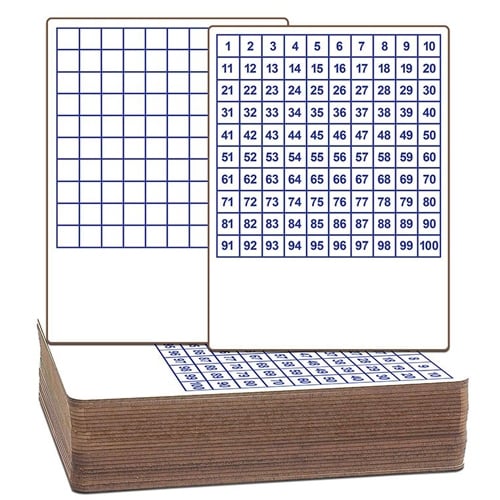 9" x 12" Two-Sided Dry-Erase Classroom Lap Boards with Printed Hundreds Grid - 24pk