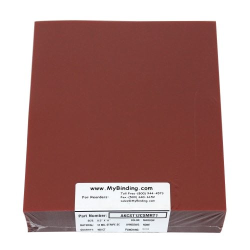 12mil Stripe Transparent Maroon Poly 8.5" x 11" Covers (100pk)