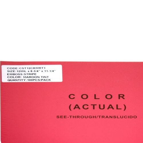 12mil Stripe Transparent Maroon Poly 8.75" x 11.25" Covers (100pk) - Clearance Sale