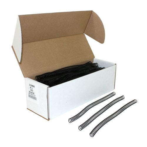 12mm Black 4:1 Pitch Spiral Binding Coil - 10 Boxes (100/Box)