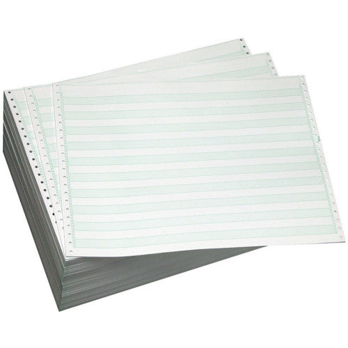 14 7/8" X 8.5" 20lb 1/2" Green Bar Continuous Computer Paper - 2700/Case (1 Ply)