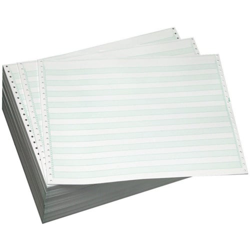 14 7/8" X 8.5" 20lb 1/8" Green Bar Continuous Computer Paper - 2700/Case (1 Ply)