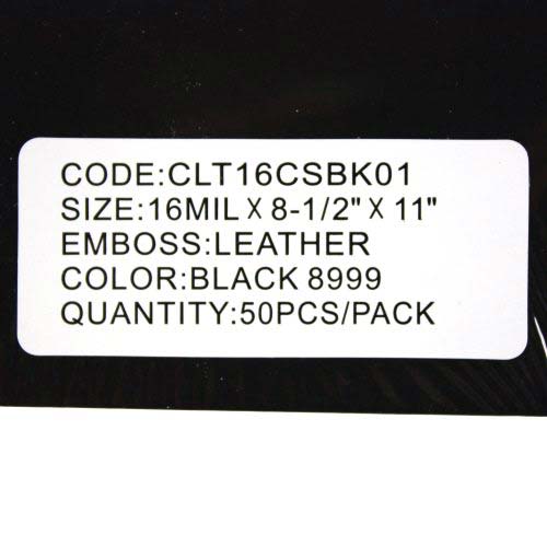 16mil Black Leather Grain Poly 8.5" x 11" Covers - 50pk