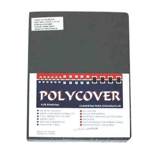 16mil Gray Leather Grain Poly 8.75" x 11.25" Covers (50pk)