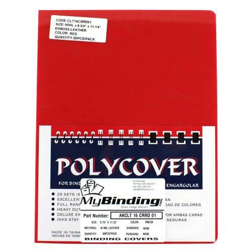 16mil Red Leather Grain Poly 8.75" x 11.25" Covers (50pk)