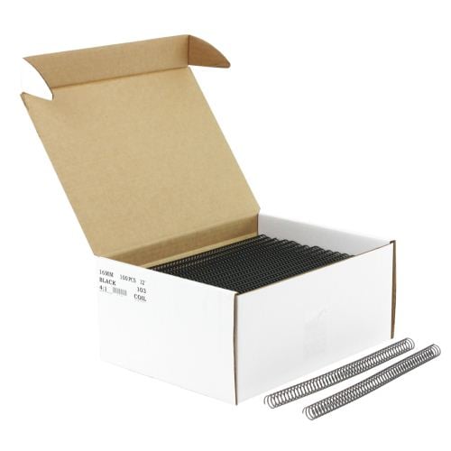 16mm Black 4:1 Pitch Spiral Binding Coil - 100pk