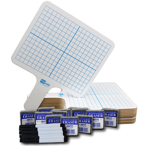 Two Sided Rectangular Dry Erase Graphing Paddle with Black Pen and Eraser - Set of 12 Each