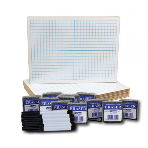 9" x 12"  Two-Sided XY Axis/Plain Dry Erase Lap Board with Black Pen and Eraser  - Set of 12 Each