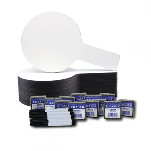 Mini Dry Erase Answer Paddle with Black Pen and Eraser - Set of 12 Each