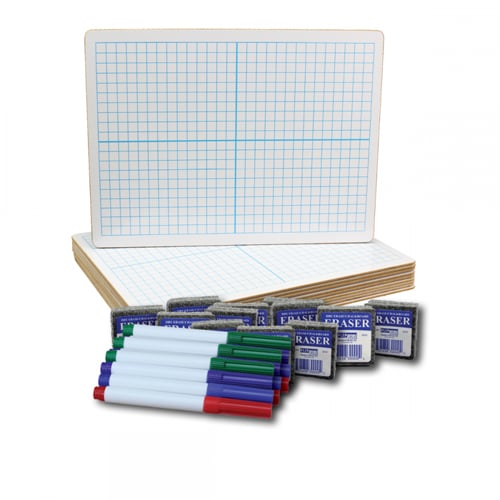 9" x 12" Two-Sided XY Axis/Plain Dry Erase Lap Board with Pen and Eraser - Set of 12 Each