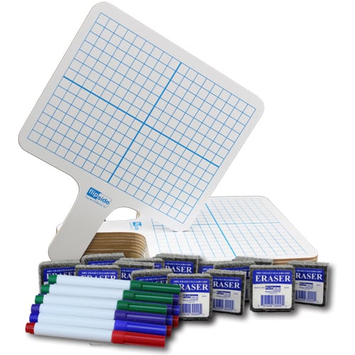 Two Sided Rectangular Dry Erase Graphing Paddle with Colored Pen and Eraser - Set of 12 Each