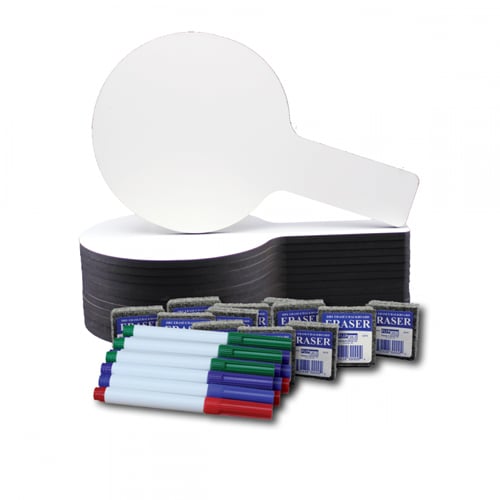 Mini Dry Erase Answer Paddle with Colored Pen and Eraser - Set of 12 Each