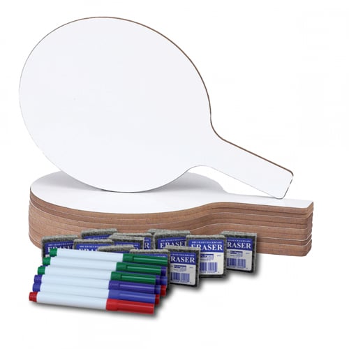 Oval Dry Erase Answer Paddle with Colored Pen and Eraser - Set of 12 Each