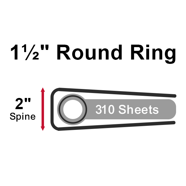 1-1/2" Red 23 Gauge 5.5" x 8.5" Poly Round 3-Ring Binders - 100pk