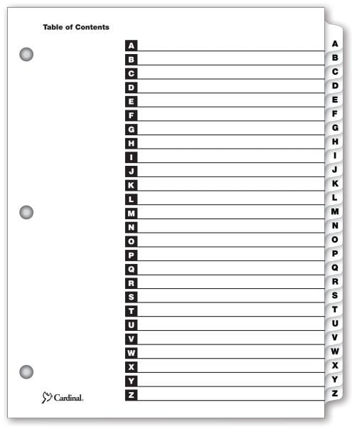 Cardinal White Printable Table of Contents/A-Z Tab Divider (72 Sets) - CRD-60213