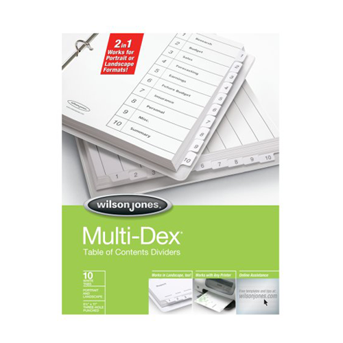 Wilson Jones Black/White 10-Tab MultiDex Indexes - W91001
