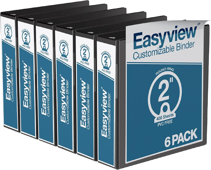 Easyview 2" Black Premium Round Ring View Binder - 6pk