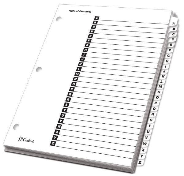 Cardinal White Printable Table of Contents/A-Z Tab Divider (72 Sets) - CRD-60213