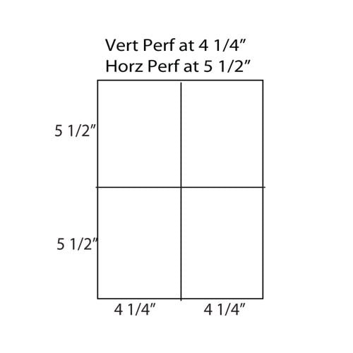 20lb 8.5" x 11" Perforated Paper Vertical at 4 1/4" Horizontal at 5 1/2"