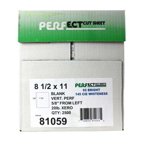 20lb Vertical 8.5" X 11" Perforated Paper 5/8" from left - 2500 sheets