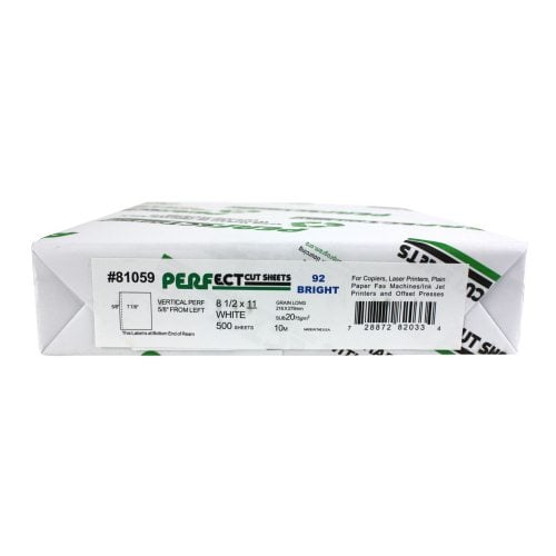 20lb Vertical 8.5" X 11" Perforated Paper 5/8" from left - 2500 sheets