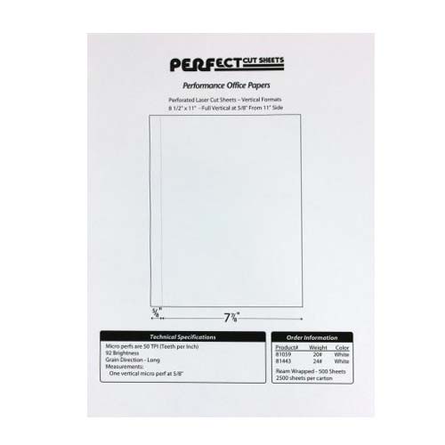 20lb Vertical 8.5" X 11" Perforated Paper 5/8" from left - 2500 sheets