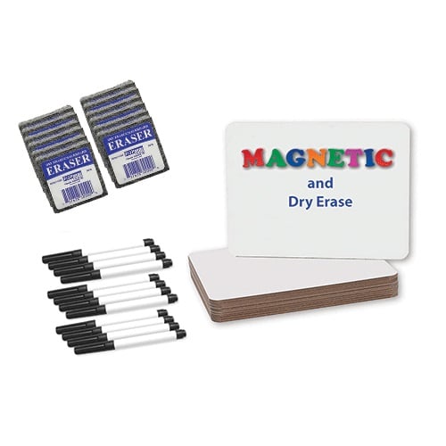 9" x 12" Magnetic Dry Erase Lap Board with Black Pen and Eraser - Set of 12 Each
