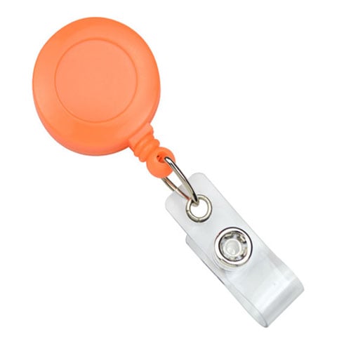 Neon Orange Badge Reel With Clear Vinyl Strap And Belt Clip - 25pk