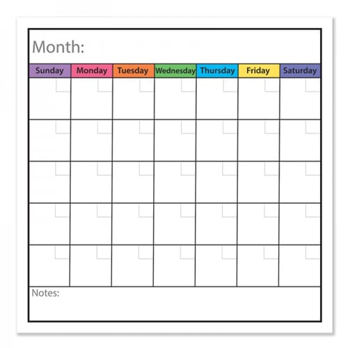 24" x 24" Monthly Calendar Chart Dry-Erase Film w/ Adhesive Backing - 3pk