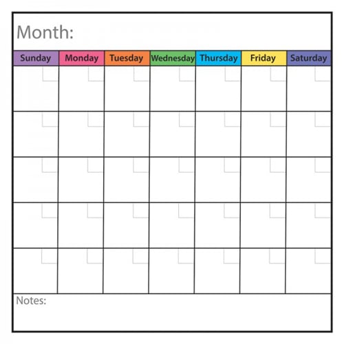 24" x 24" Monthly Calendar Chart Dry-Erase Film w/ Adhesive Backing - 3pk