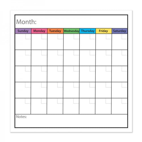 24" x 24" Monthly Calender Chart Dry-Erase Static Cling Film - 3pk