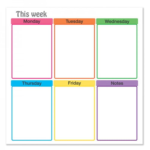24" x 24" Weekdays Schedule Chart Dry-Erase Film w/ Adhesive Backing -3pk