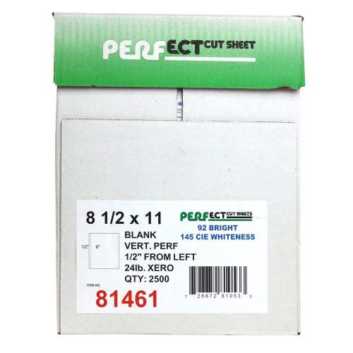 24lb Vertical 8.5" X 11" Perforated Paper 1/2" from left - 2500 sheets