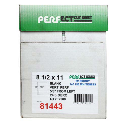 24lb Vertical 8.5" X 11" Perforated Paper 5/8" from left - 2500 sheets