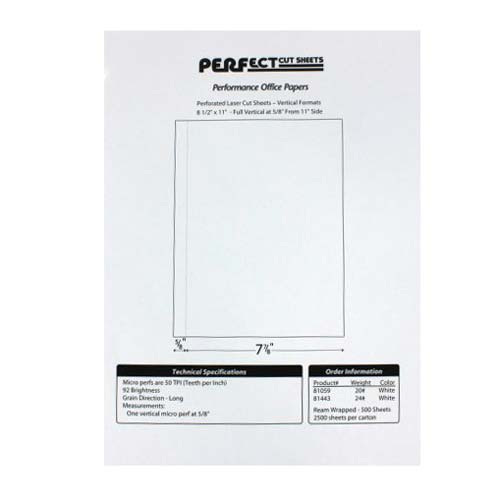 24lb Vertical 8.5" X 11" Perforated Paper 5/8" from left - 2500 sheets