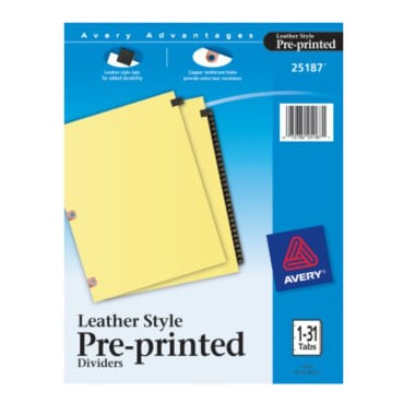 Avery Black 1-31 Copper Reinforced Preprinted Leather Tab - 25187