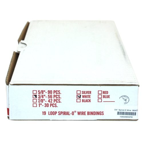 3/4" White Spiral-O 19 Loop Wire Binding Combs - 100pk