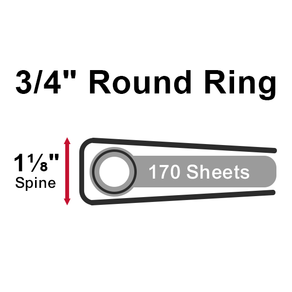 3/4" Red 35 Gauge 5.5" x 8.5" Poly Round 3-Ring Binders - 100pk