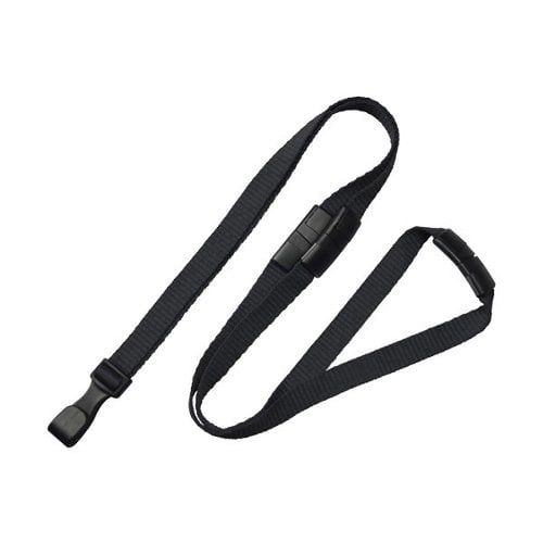 3/8" Black Microweave Lanyard With 3-Breakaways and Wide Plastic No-Twist Hook - 100pk