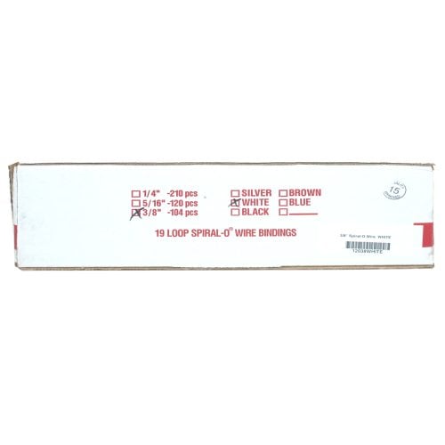 3/8" White Spiral-O 19 Loop Wire Binding Combs - 100pk