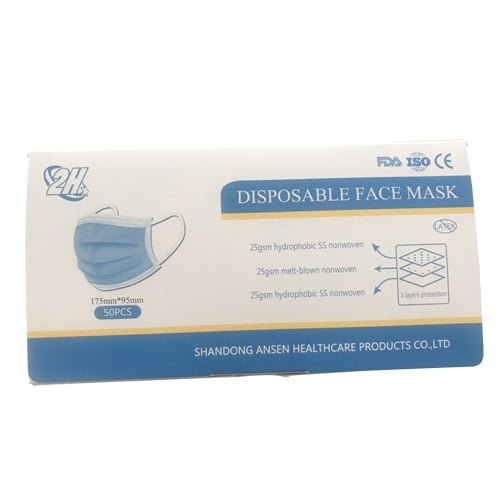 3-Layer Disposable Face Masks - 50/Box