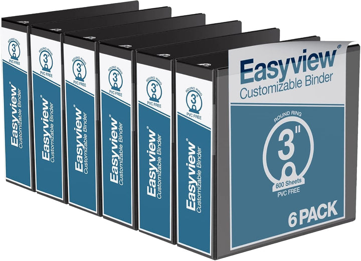 Easyview 3" Black Premium Round Ring View Binder - 6pk