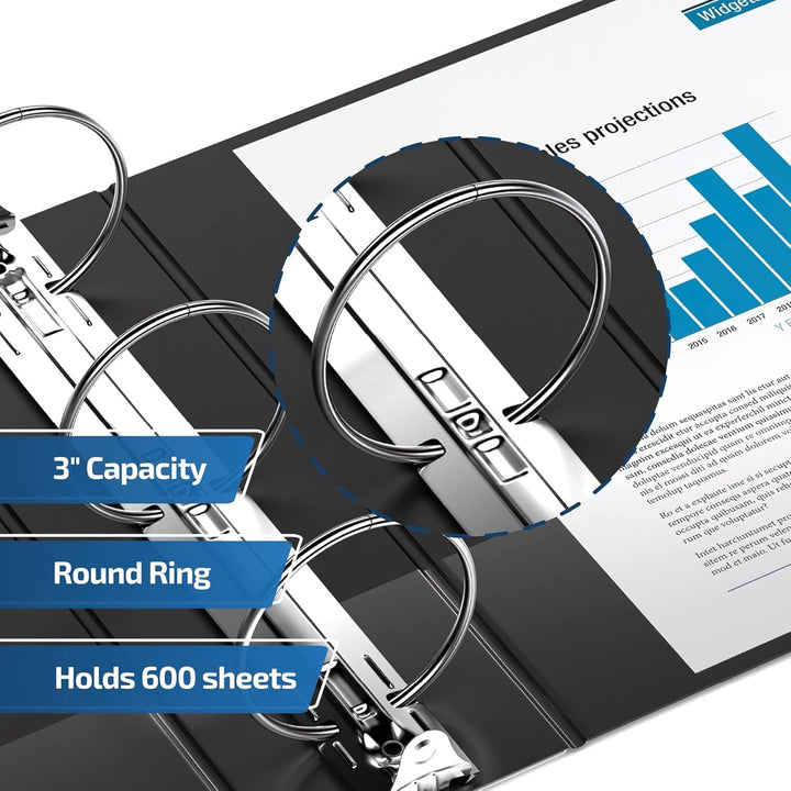 Easyview 3" Black Premium Round Ring View Binder - 6pk