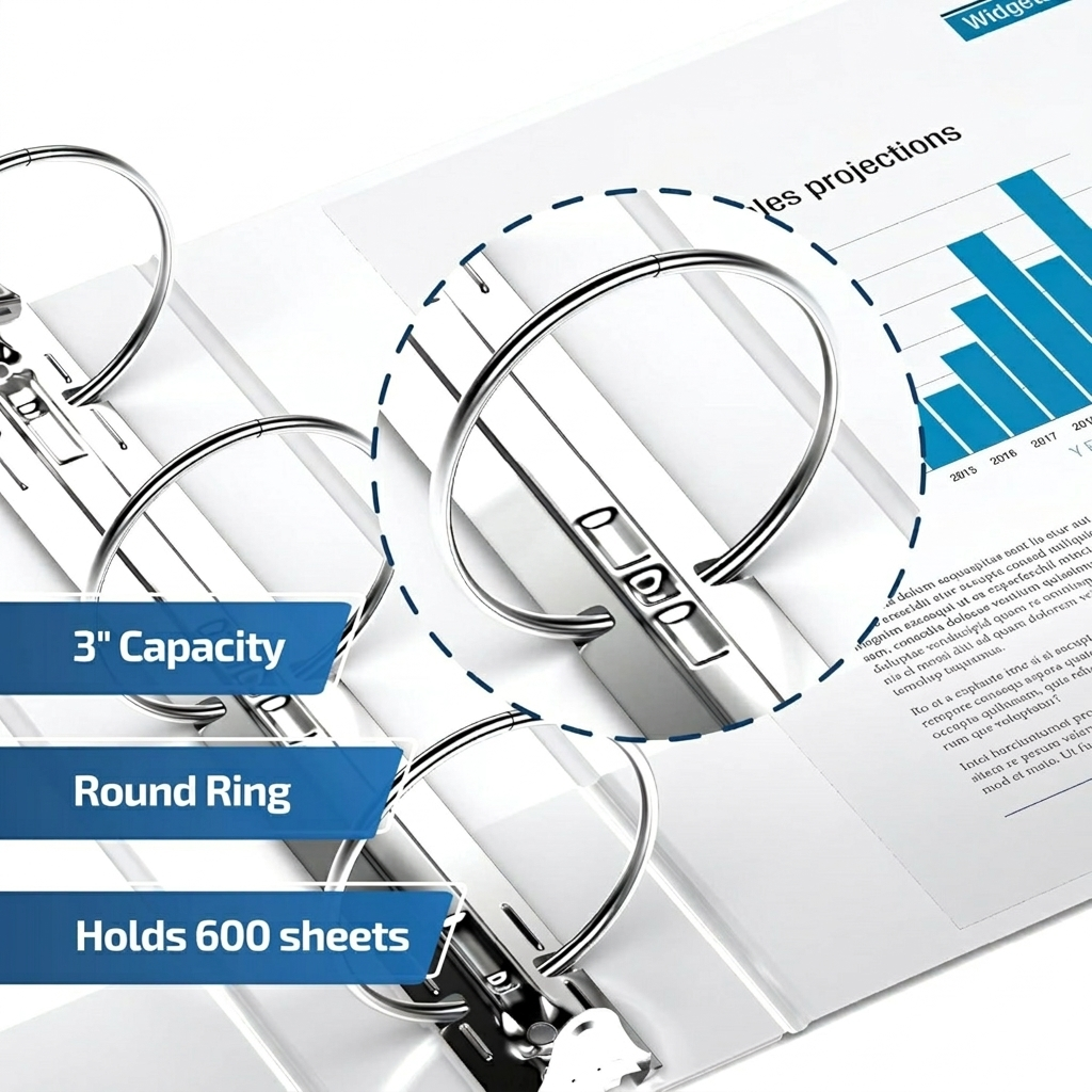 Easyview 3" White Premium Round Ring View Binder - 6pk