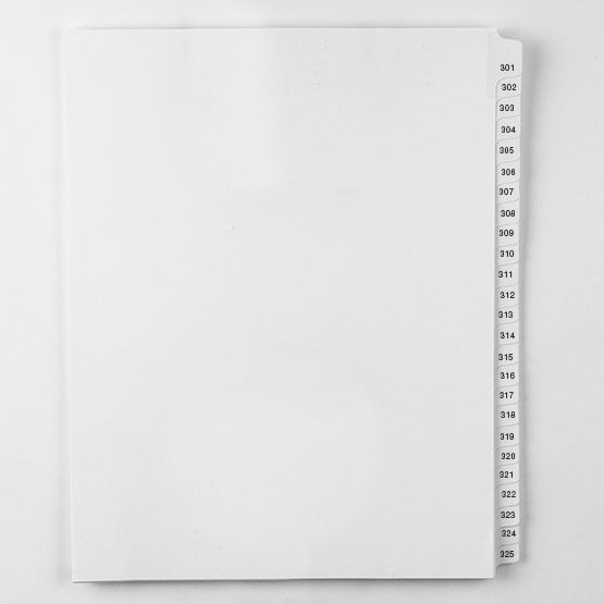 301-325 - All-State Style Letter Size Collated Side Tab Legal Indexes - 1 Set