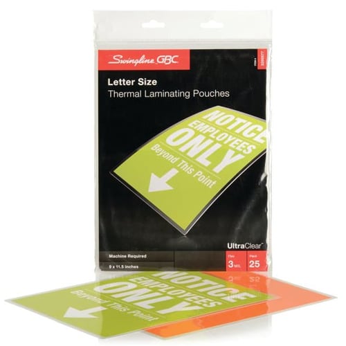 GBC Swingline 3mil UltraClear Letter Size Thermal Laminating Pouches 25pk - 3200577C